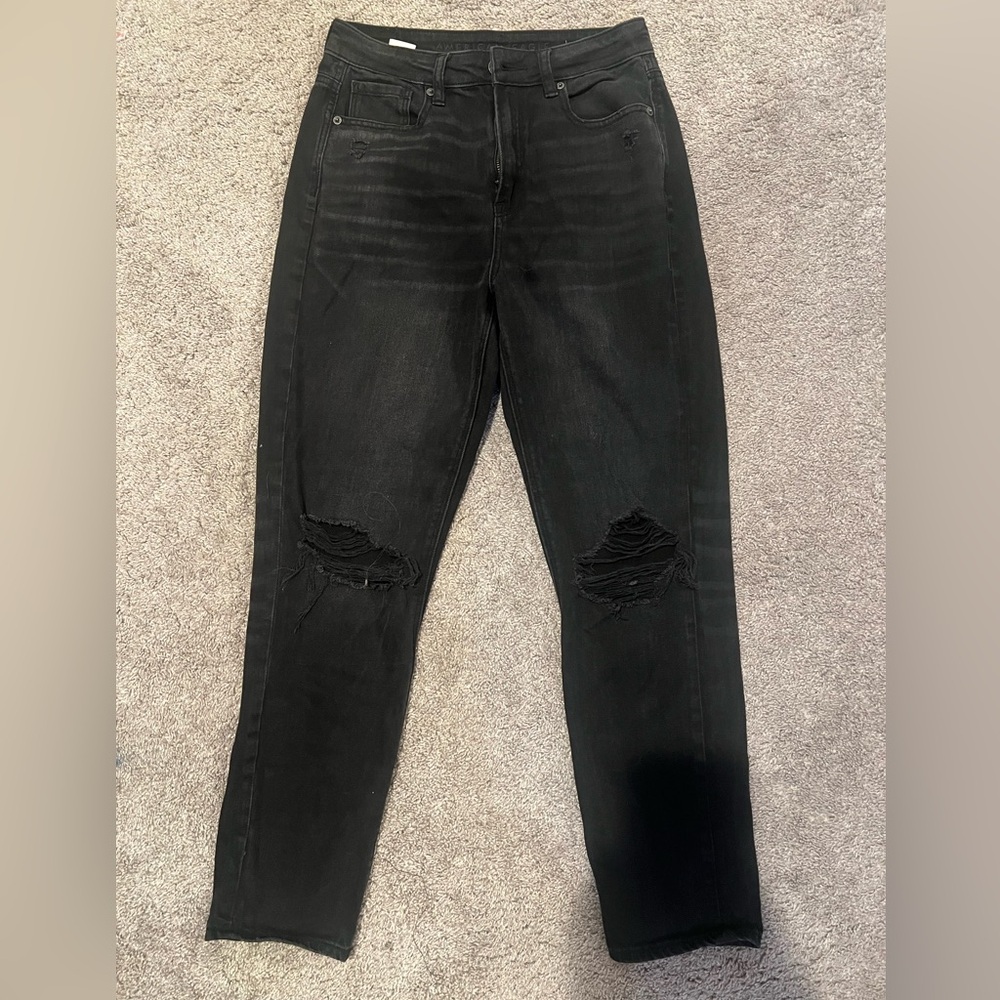 American Eagle Black Wash High Waisted Ripped Jeans